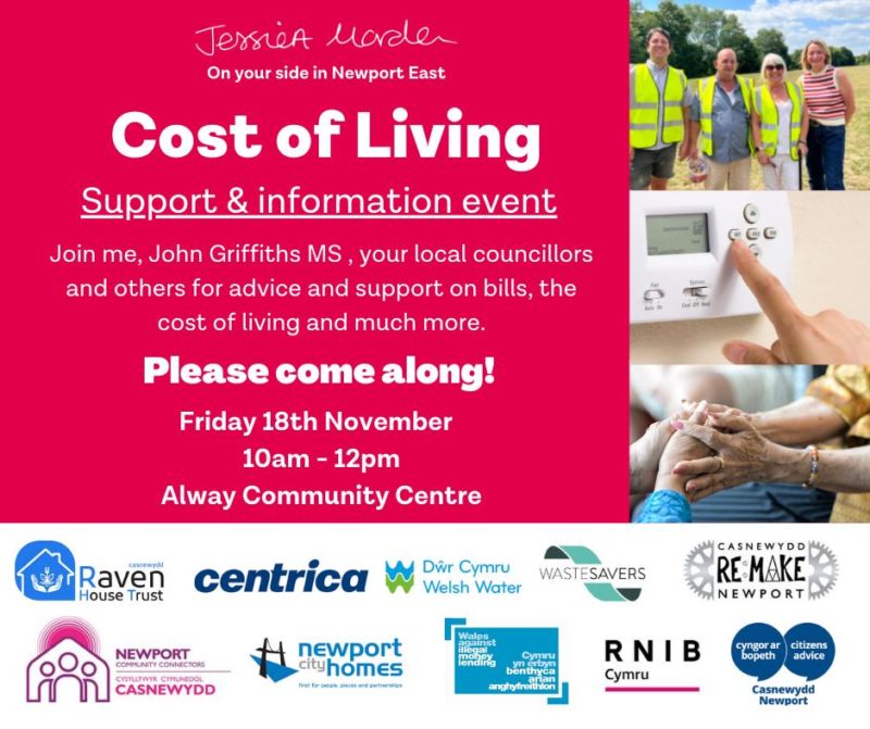 A post advertising a cost of living support event in Alway on 18th November 2022