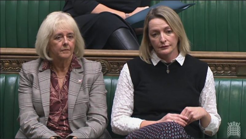 MPs Ruth Jones and Jessica Morden sit together in the House of Commons to question the Secretary of State for BEIS on the future of jobs at Nexperia, Newport.