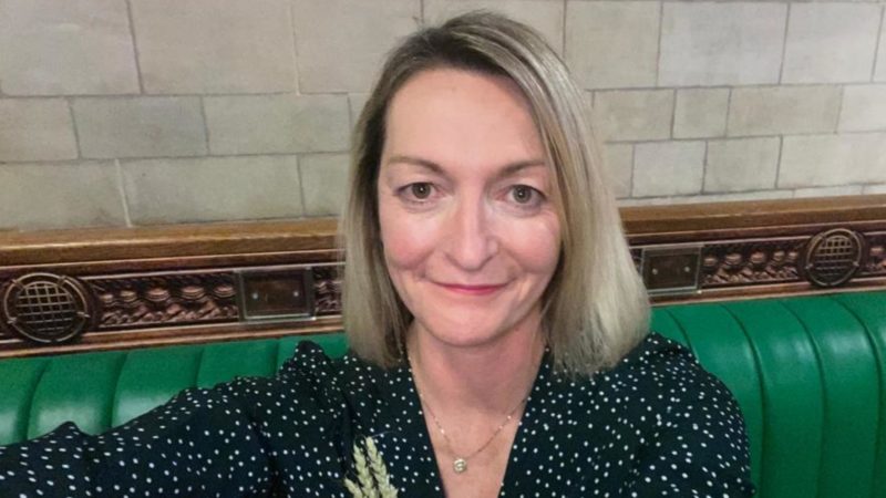 Jessica Morden MP in the House of Commons wearing a dress purchased from Snow Boutique in Magor Square, which is in the Newport East constituency