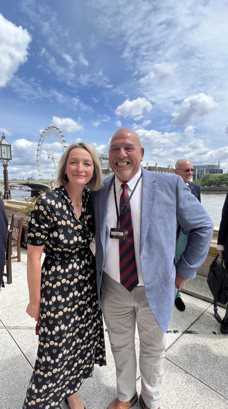 Jessica Morden in Parliament with constituent and Falklands veteran, Mike Hermanis. 