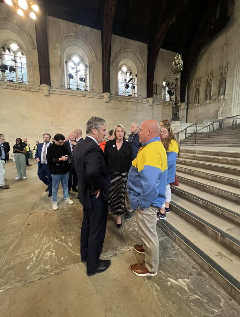 Llanwern Steelworker Reg Gutteridge, chatting with Keir Starmer in Westminster Hall, June 2023. 