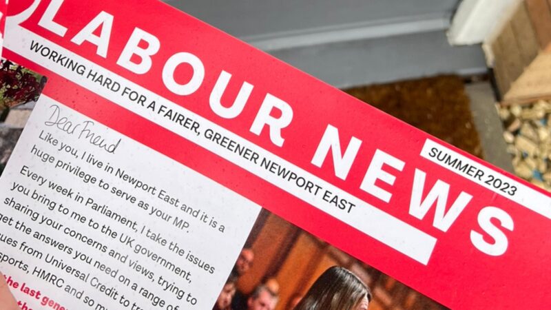 Newport East Labour News - pictured being posted through a door.