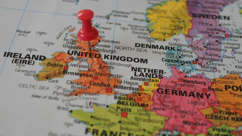Map of the UK and part of Northern Europe