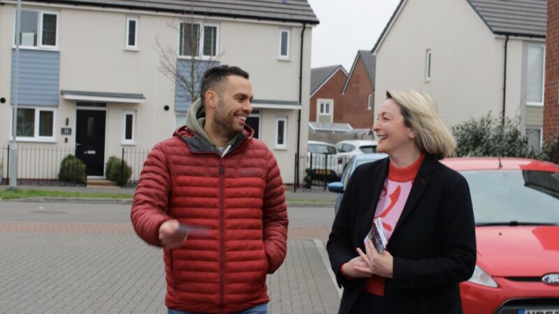 Jessica Morden in Glan Llyn with council leader Dimitri Batrouni